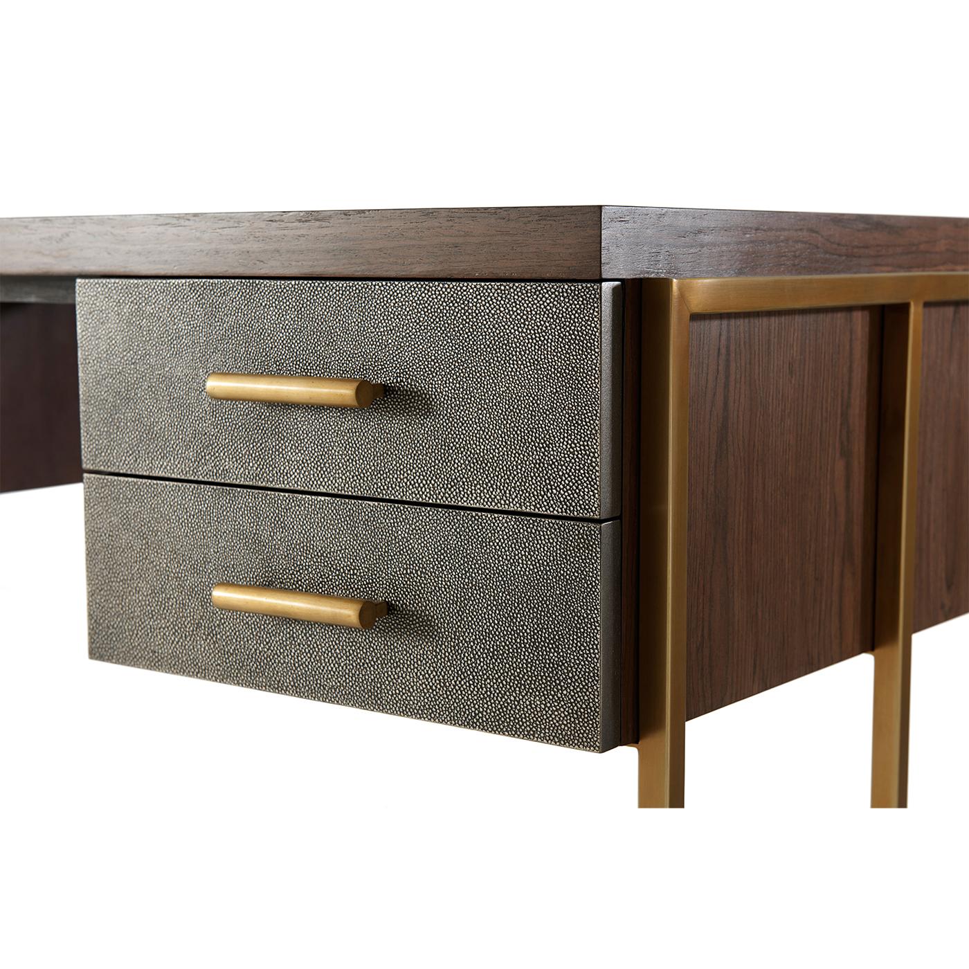 Contemporary Modern Desk with Brass Supports For Sale
