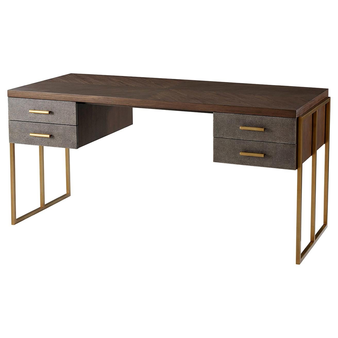 Modern Desk with Brass Supports For Sale