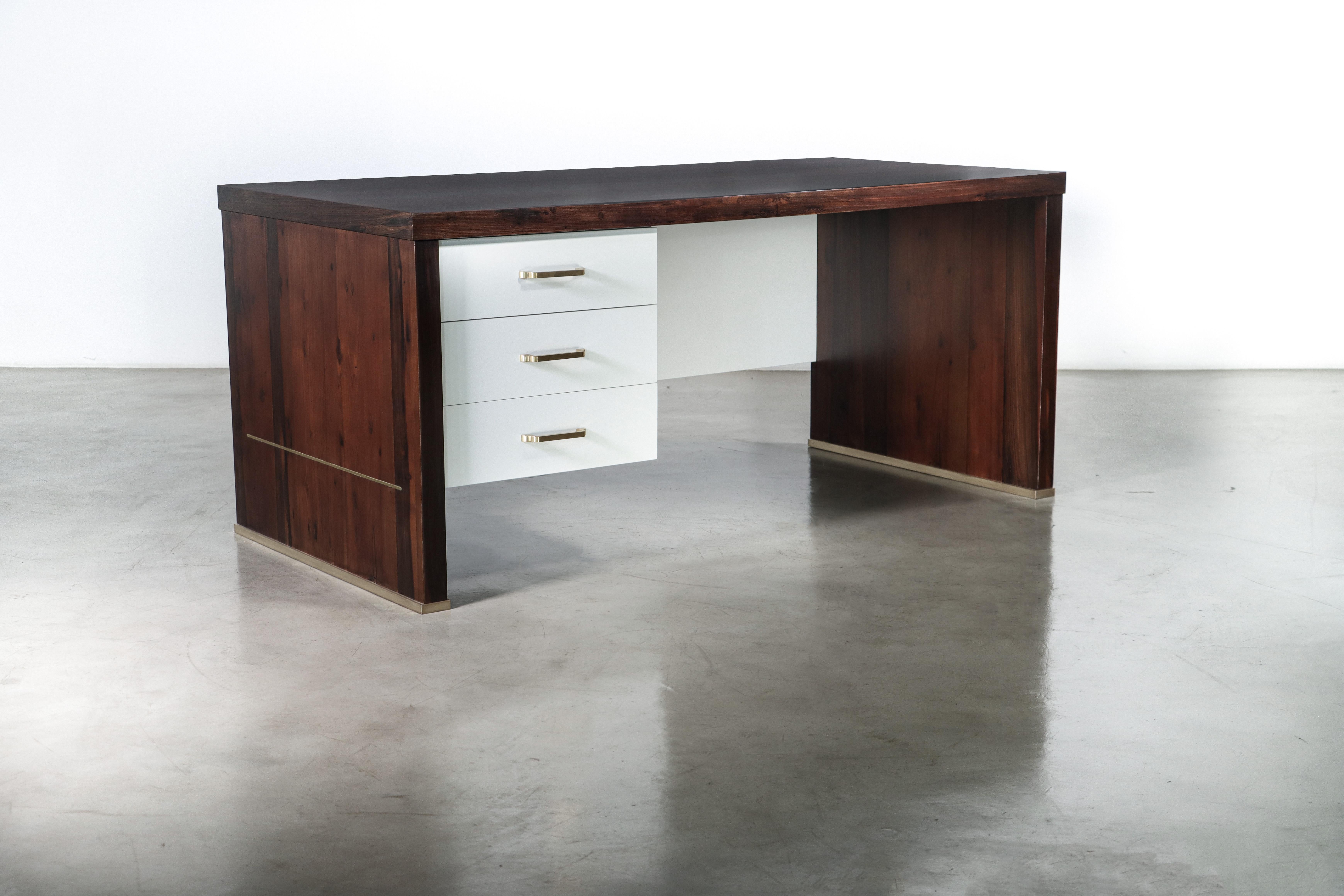 Lorenzo Modern Desk with Drawers in Argentine Rosewood & Bronze from Costantini

Measurements are 66