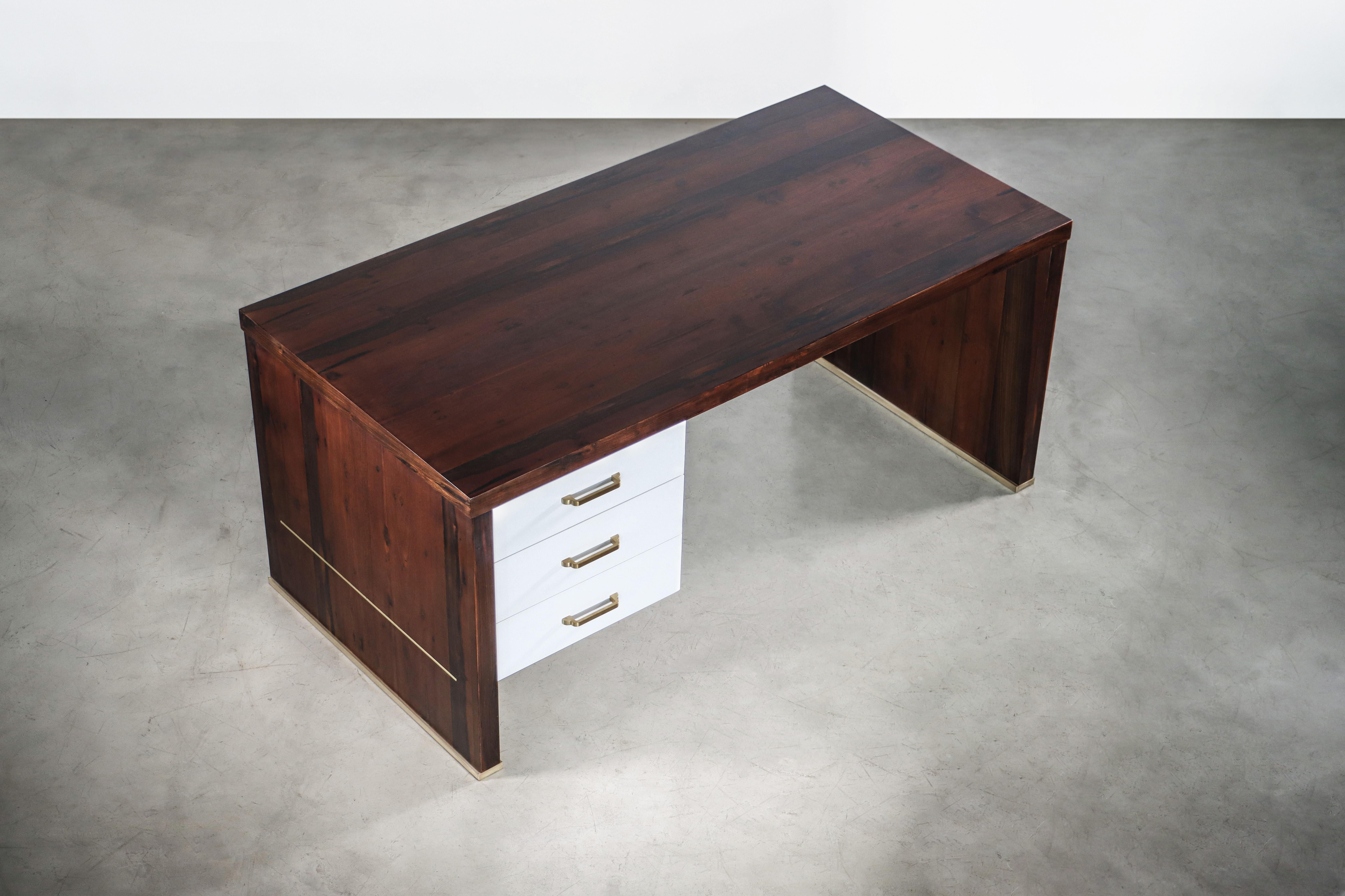Woodwork Modern Desk with Drawers in Argentine Rosewood & Bronze from Costantini, Lorenzo For Sale