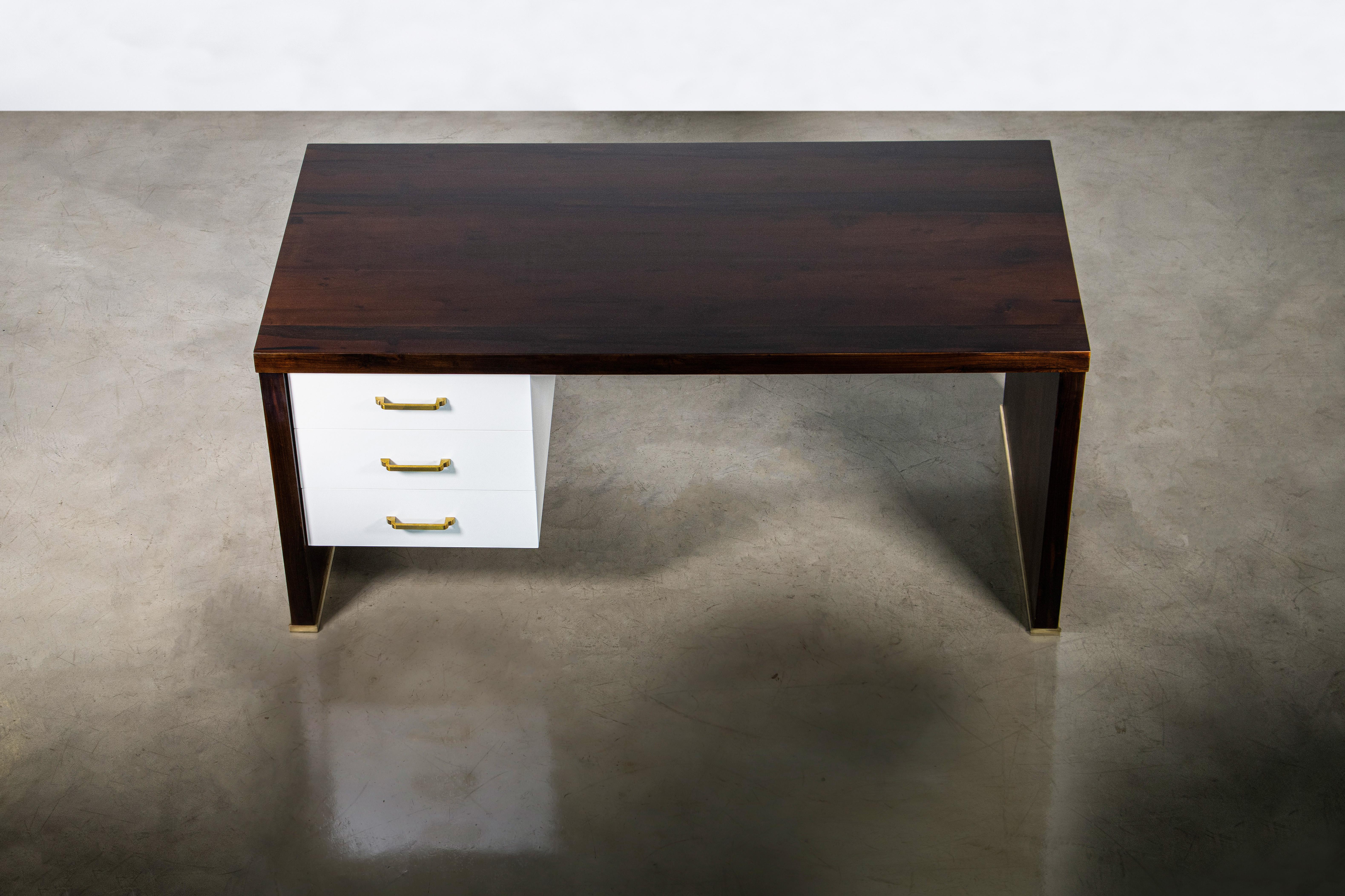 Contemporary Modern Desk with Drawers in Argentine Rosewood & Bronze from Costantini, Lorenzo For Sale