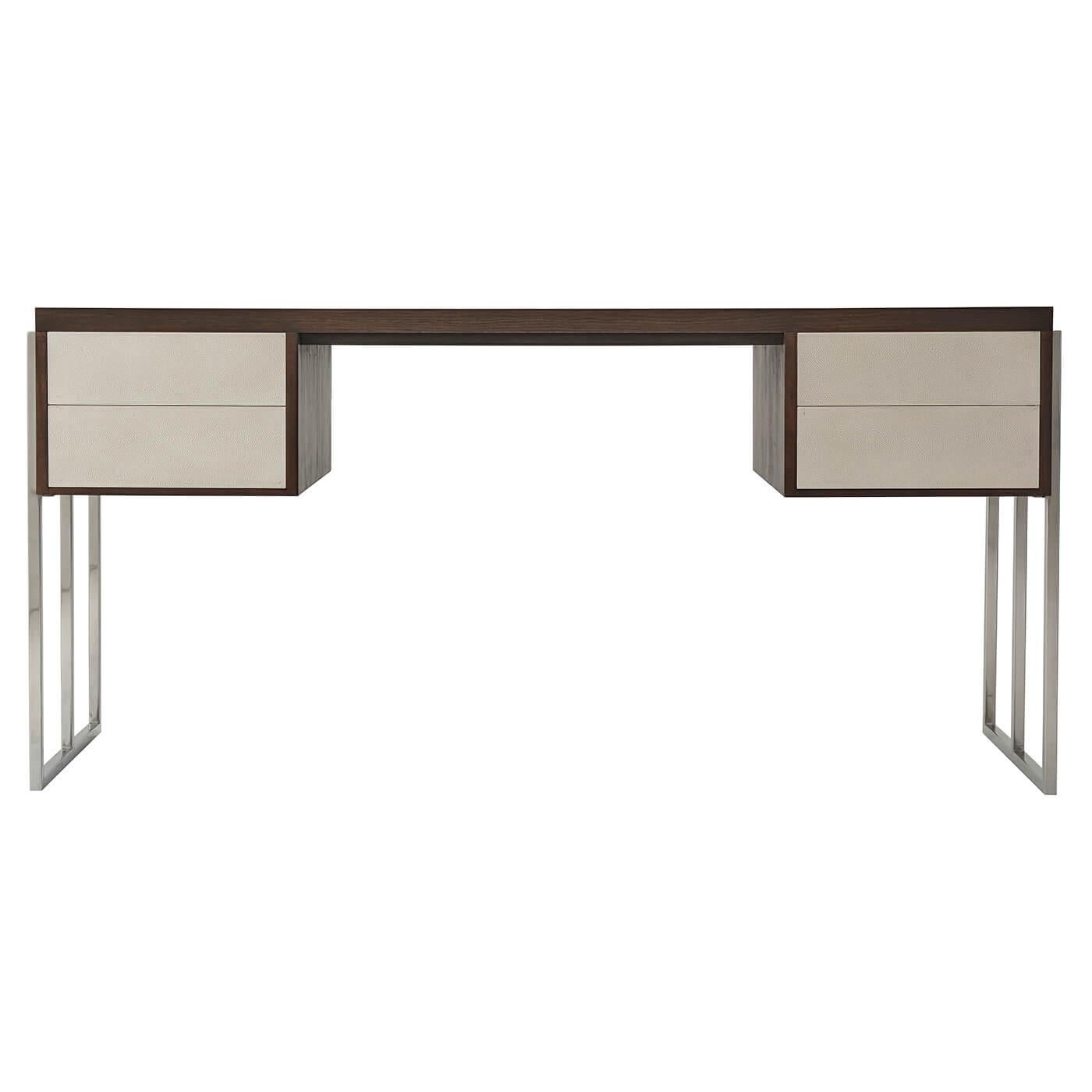 Vietnamese Modern Desk with Polished Nickel Supports For Sale