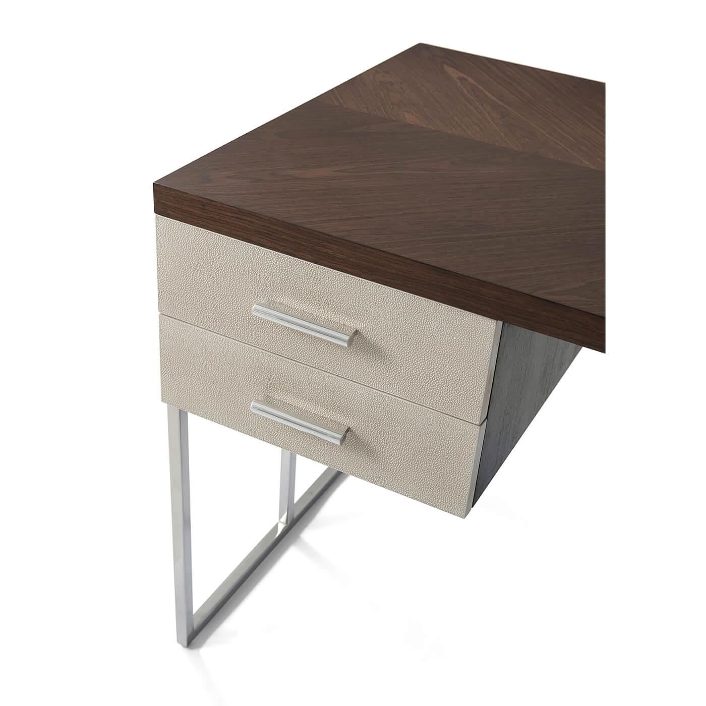 Contemporary Modern Desk with Polished Nickel Supports For Sale
