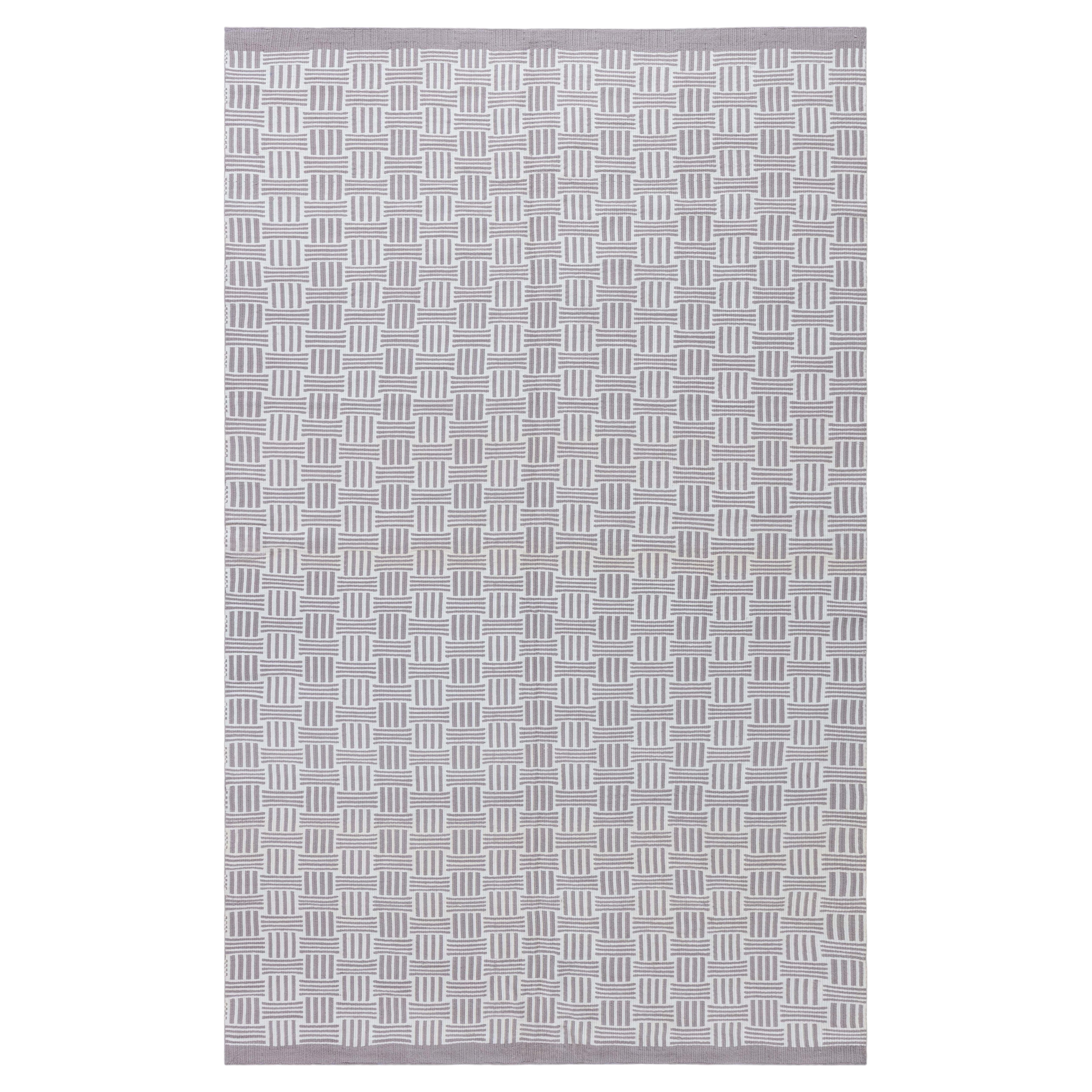Tapis moderne en coton « Treccia » de style Dhurrie, tissé à plat, gris et taupe