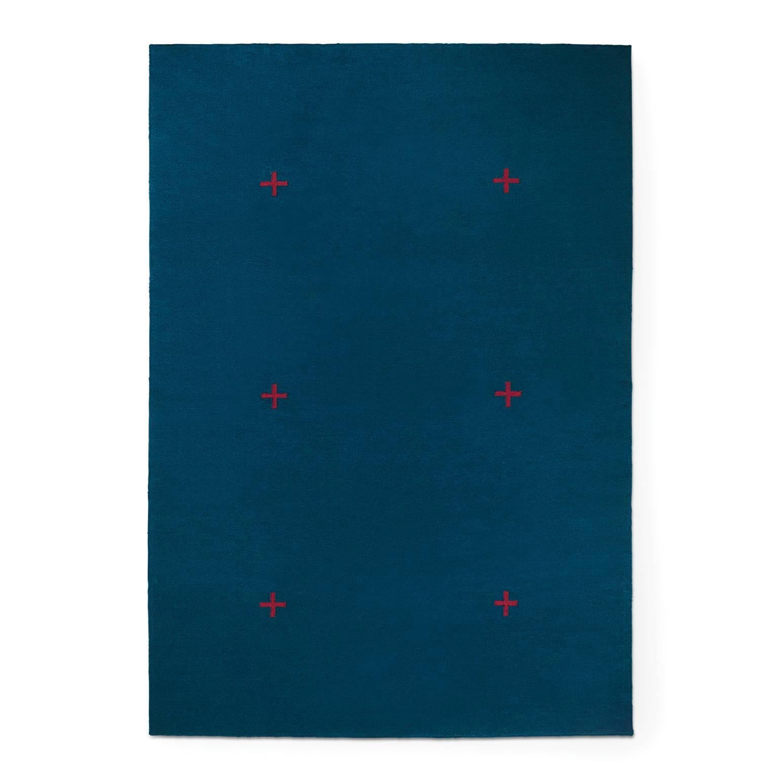 Plus Blue/Red, Modern Dhurrie/Kilim Rug in Scandinavian Design