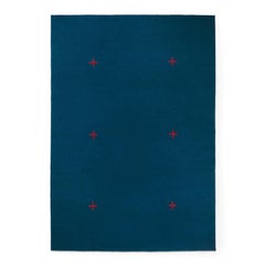 Plus Blue/Red, Modern Dhurrie/Kilim Rug in Scandinavian Design
