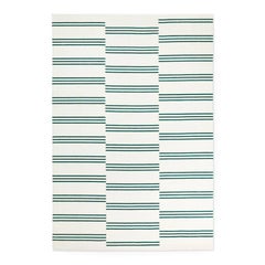 Stripes Cream/Green Modern Dhurrie/Kilim Rug in Scandinavian Design