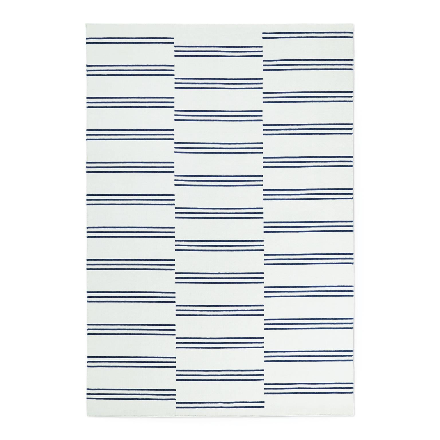 Stripes Ice/Blue Modern Dhurrie/Kilim Rug in Scandinavian Design