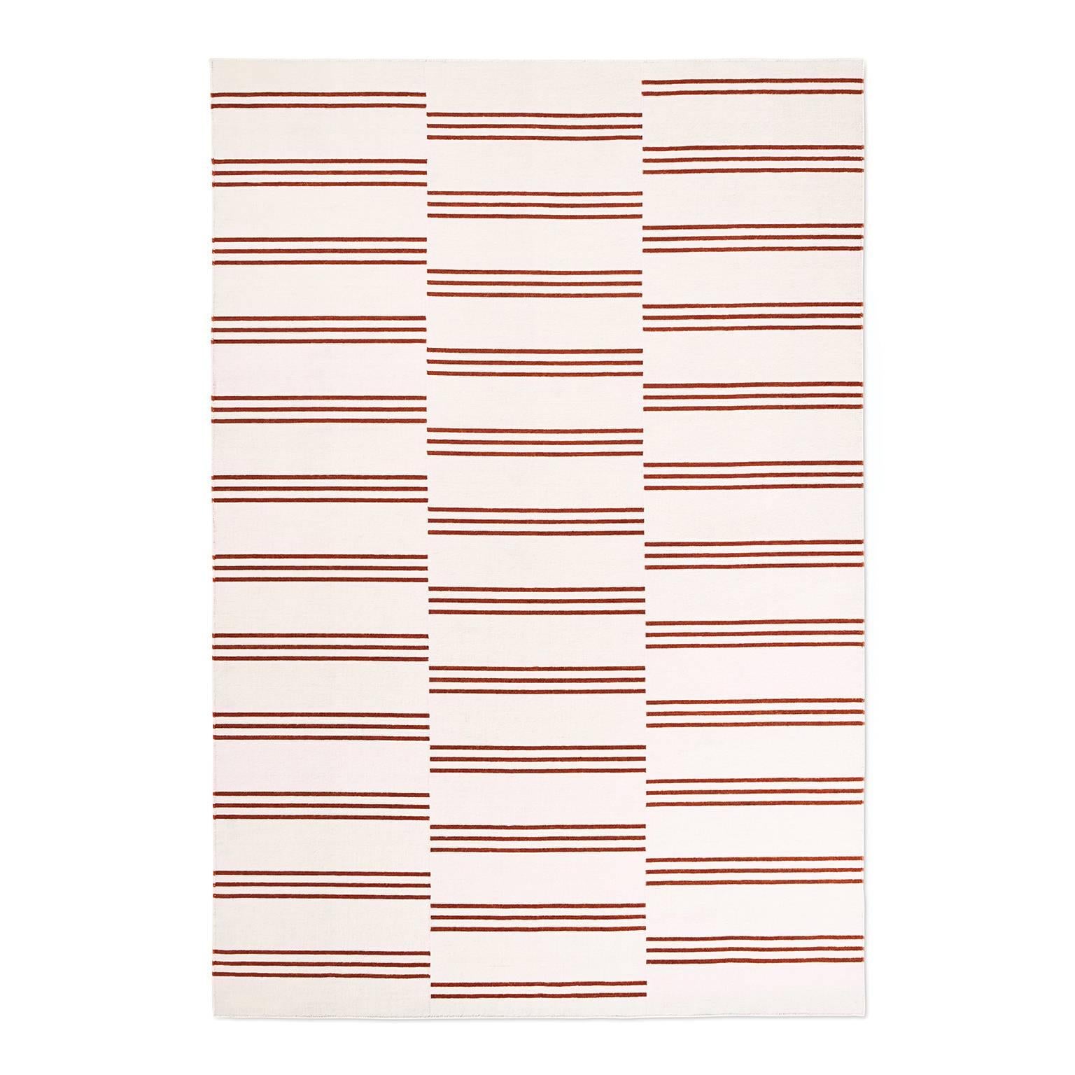 Stripes Pink/Red Modern Dhurrie Rug in Scandinavian Design