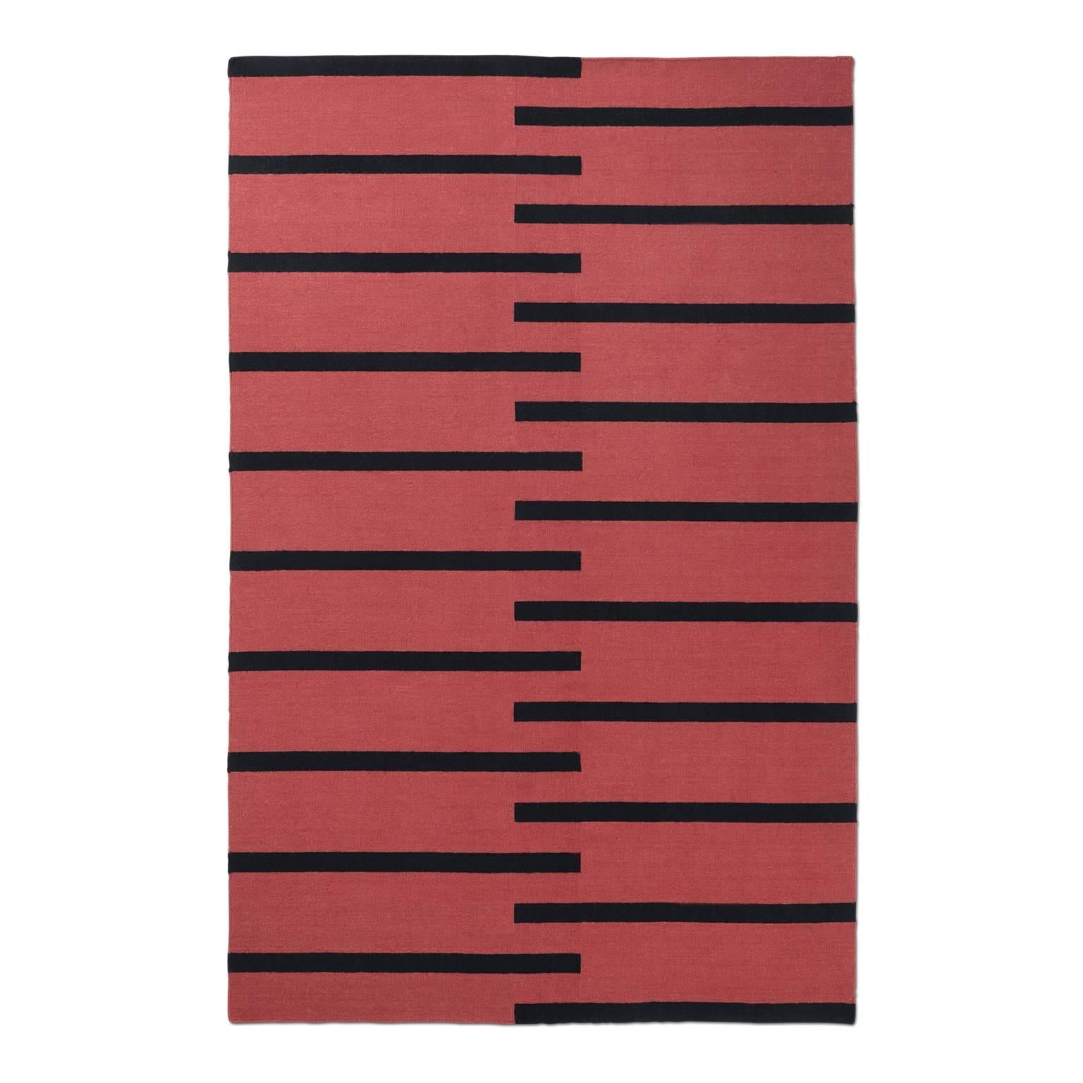 Tiger Red, Modern Dhurrie Kilim Rug in Scandinavian Design
