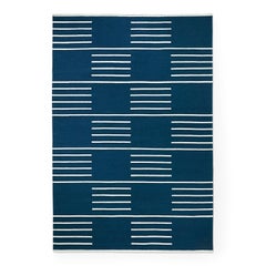 Modern Dhurrie/Kilim Rug in Swedish Design. Classic Blue/Cream 10'x14'.