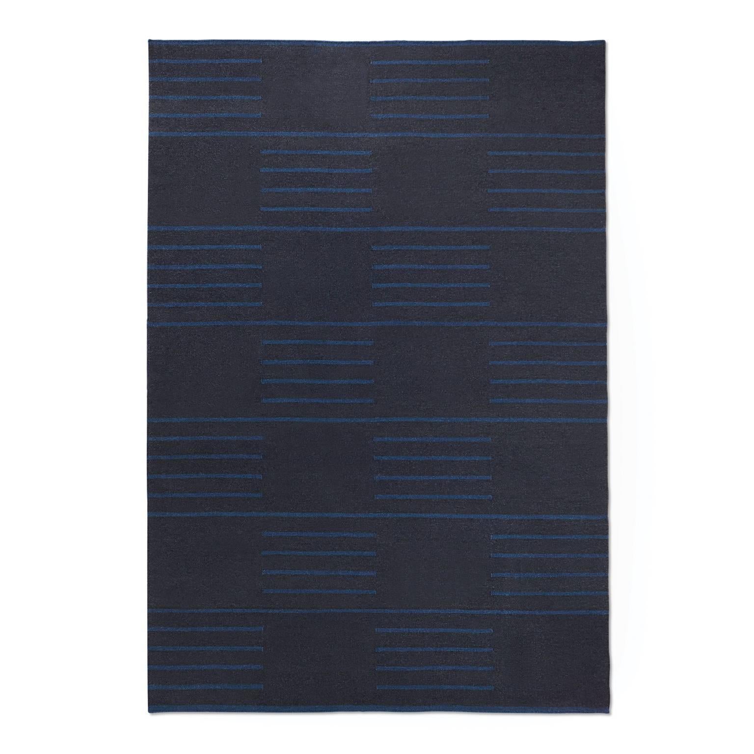 Modern Dhurrie/Kilim Rug in Swedish Design. Classic Charcoal/Teal 10