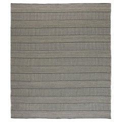 Modern Dhurrie Stripes Ivory And Charcoal Rug "Noirline" by Doris Leslie Blau
