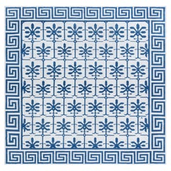 Modern Dhurrie White With Navy Blue Cotton Carpet "Aegean Star"