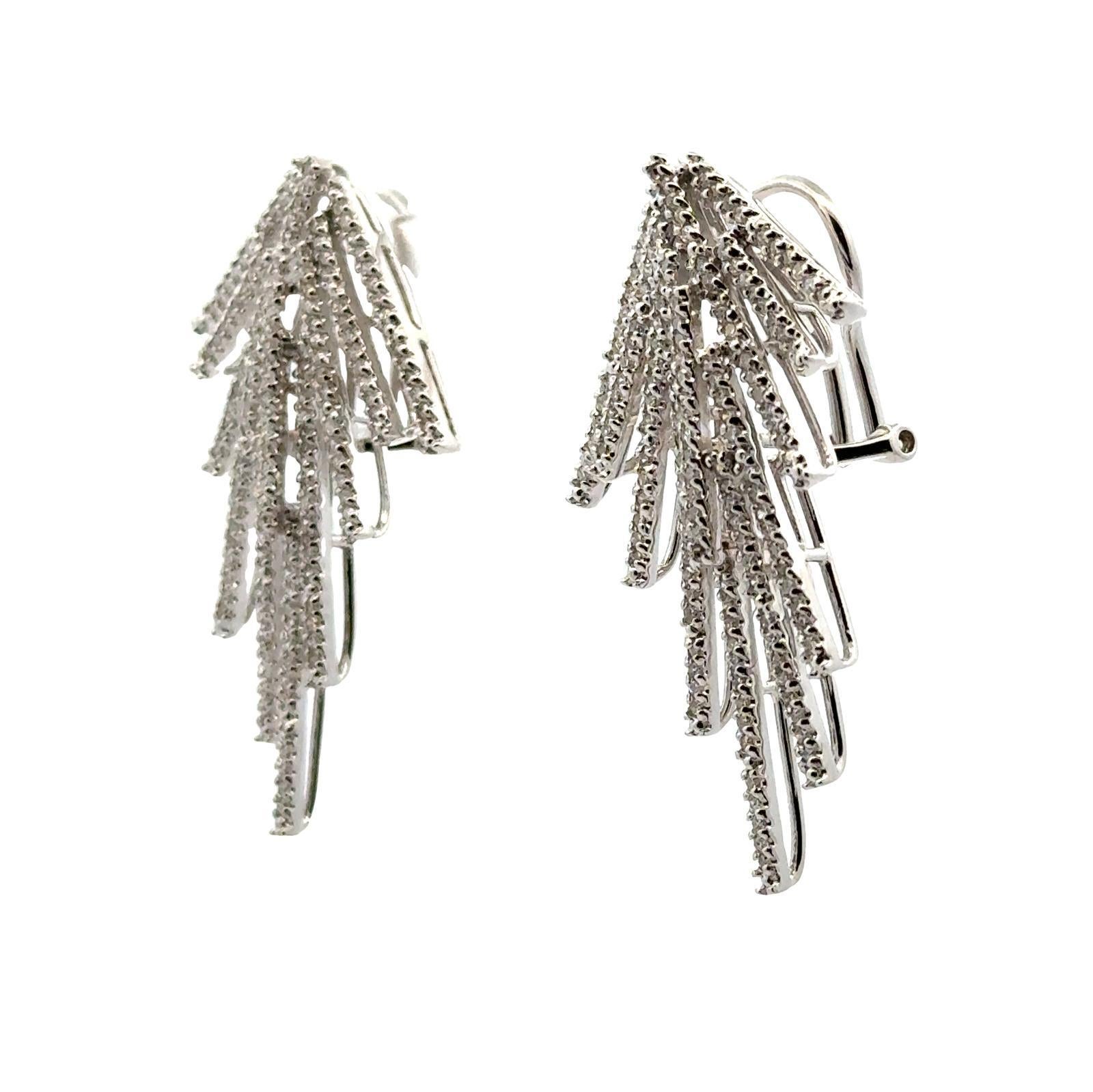 Single Cut Modern Diamond 14 Karat White Gold Firework Drop Earrings Leverbacks For Sale