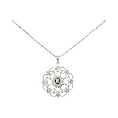Modern Diamond 14 Karat White Gold Floral Mandala Pendant Necklace