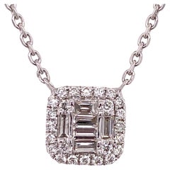 Modern Diamond 14 Karat White Gold Square Cluster Pendant Necklace, New