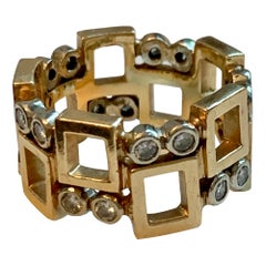 Bague à anneau en or jaune et blanc 14 carats avec diamant moderne