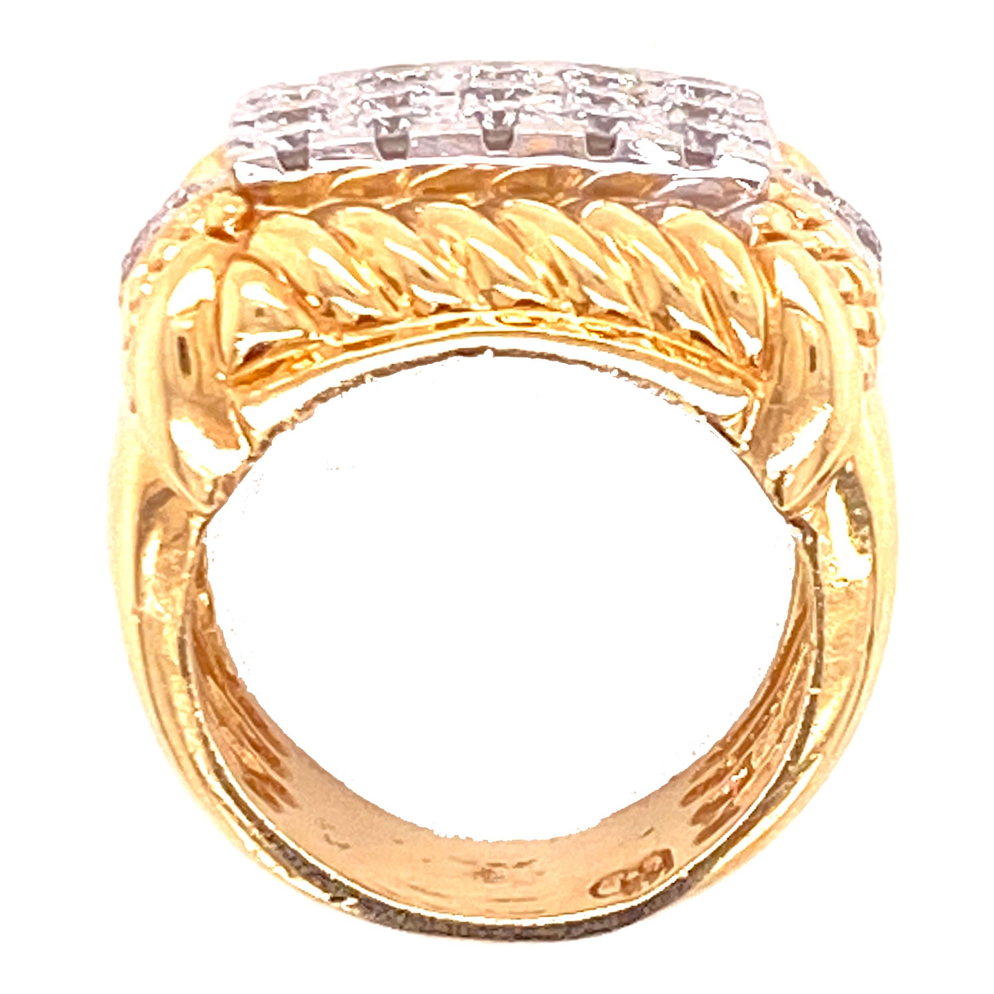 Women's Modern Pave Diamond 14 Karat Yellow Gold Cable Right Hand Ring
