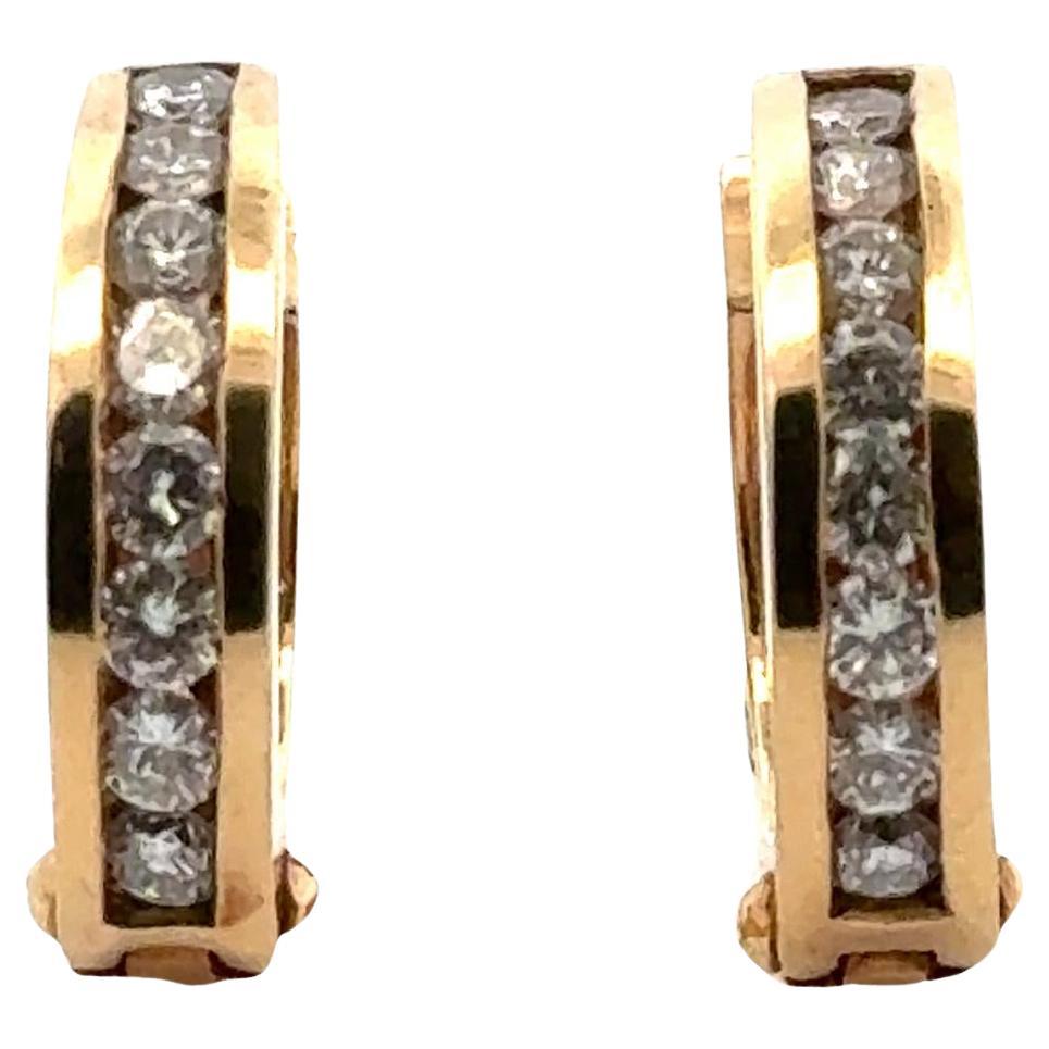 Modern Diamond 14 Karat Yellow Gold Channel Set Hoop Earrings For Sale