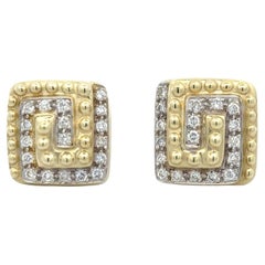 Modern Diamond 14 Karat Yellow Gold Swirl Square Earclip Earrings