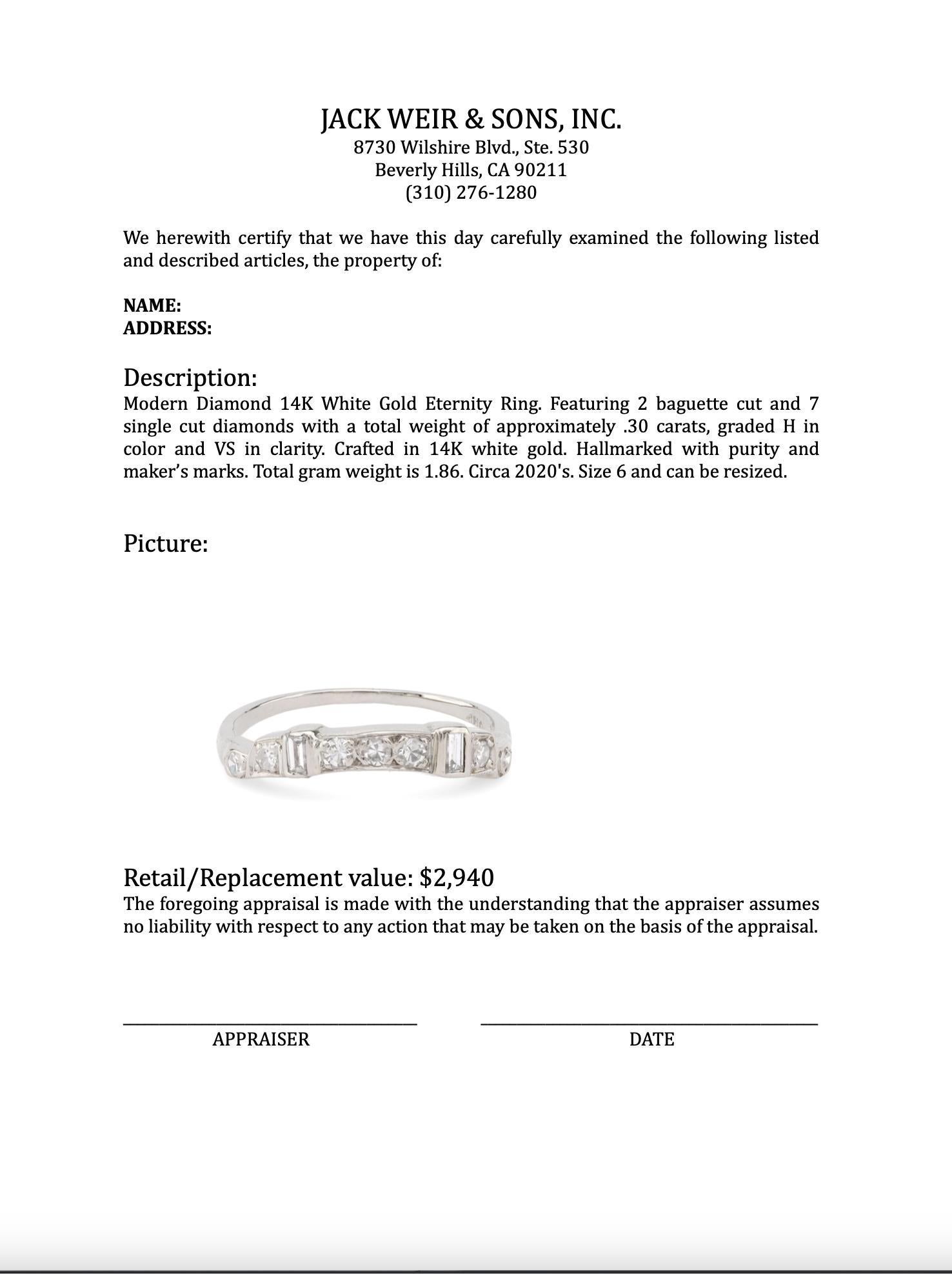 Anello a eternità moderno con diamante in oro bianco 14 carati In condizioni ottime in vendita a Beverly Hills, CA