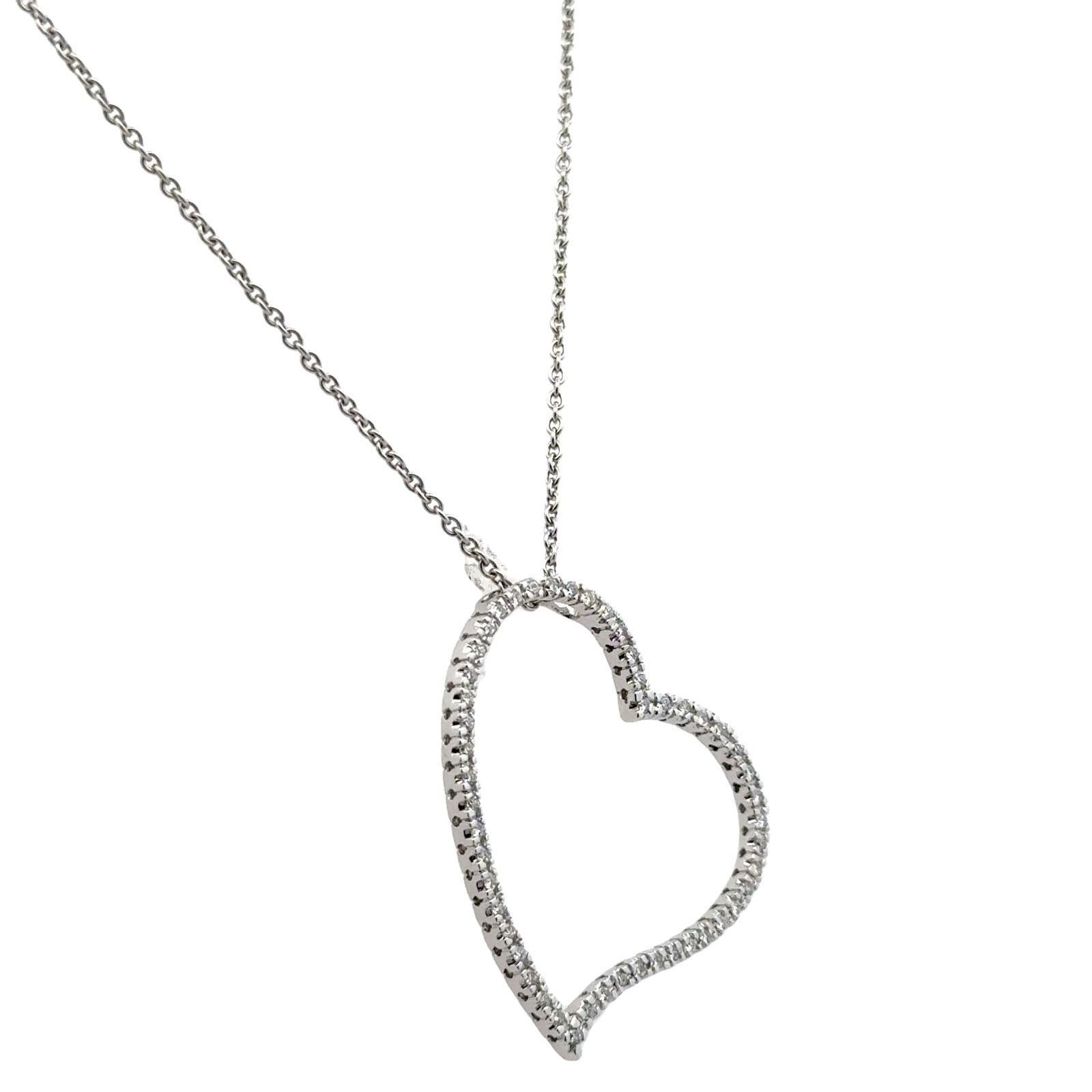 Collier pendentif moderne en or blanc 14 carats avec grand cœur flottant ouvert et diamant Excellent état - En vente à Boca Raton, FL