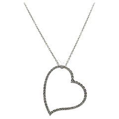 Modern Diamond 14K White Gold Large Open Floating Heart Pendant Necklace