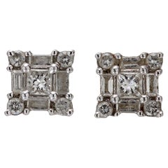 Modern diamond 14k white gold square studs