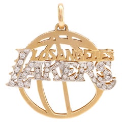 Modern Diamond 14K Yellow and White Gold Lakers Pendant