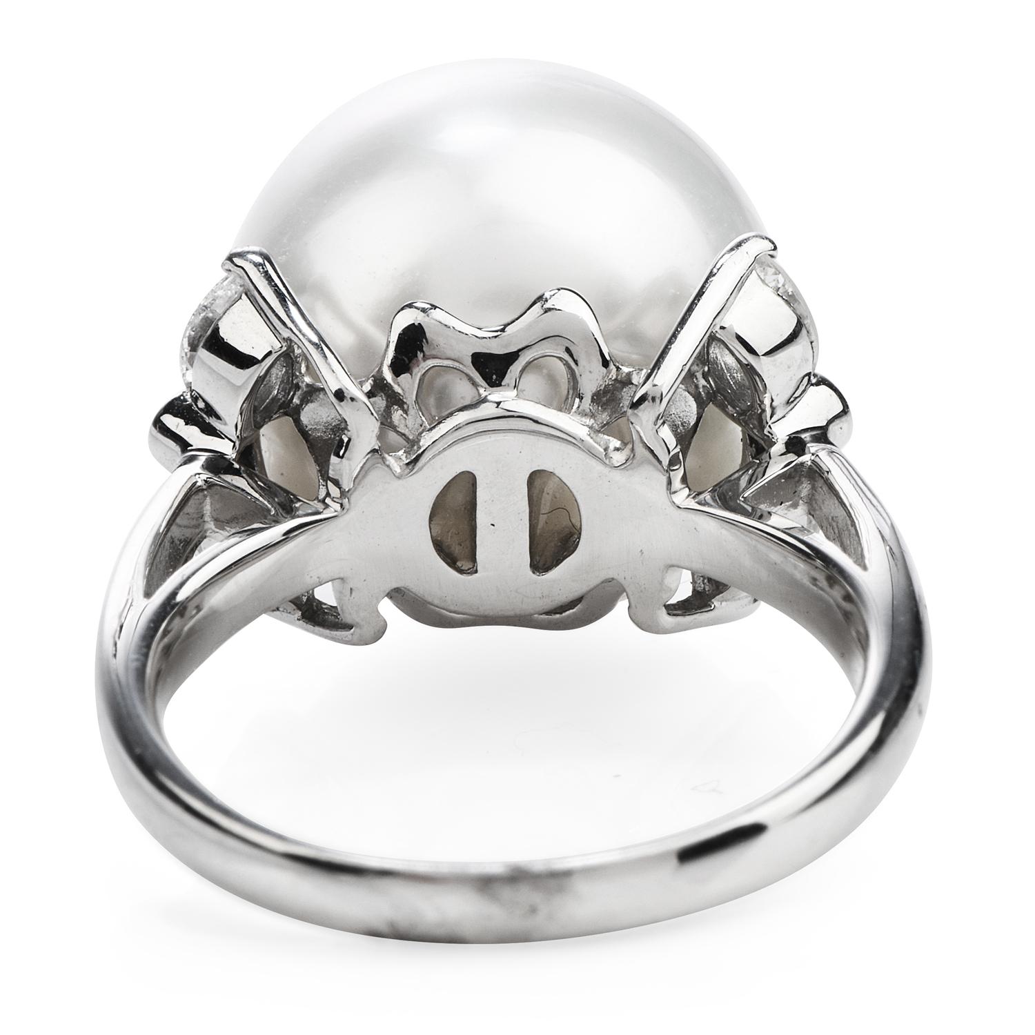 Marquise Cut Modern Diamond South Sea Pearl Platinum Ring