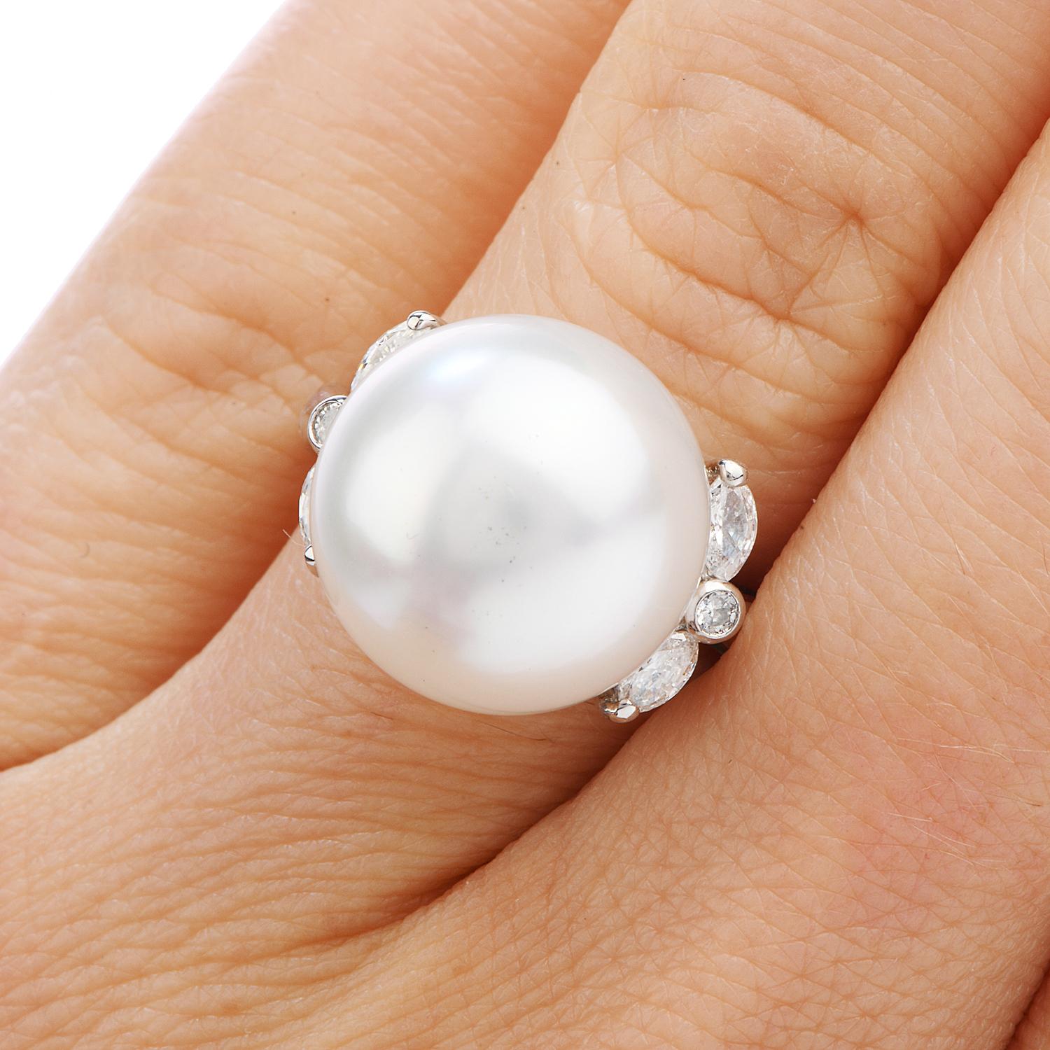 Women's Modern Diamond South Sea Pearl Platinum Ring