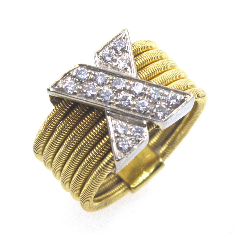 Women's Modern Diamond X  18 Karat Yellow Gold Wide Band Ring 