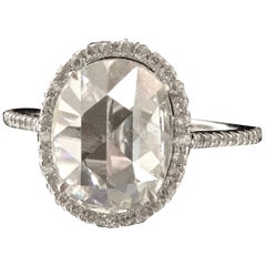 Modern 2.99 Carat Rose Cut Diamond 18 Karat White Gold Engagement Ring