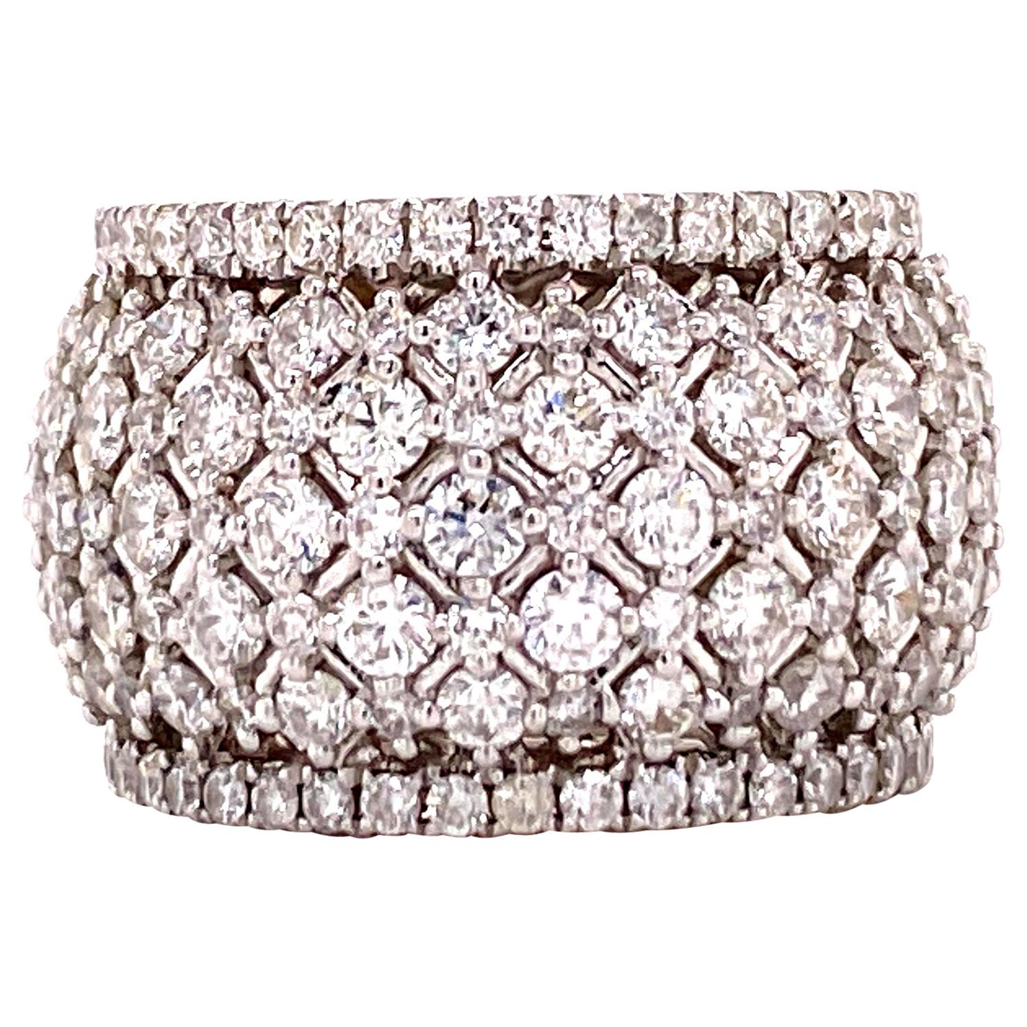 Modern 4.00 CTW Diamond 18 Karat White Gold Lattice Wide Wedding Band Ring 