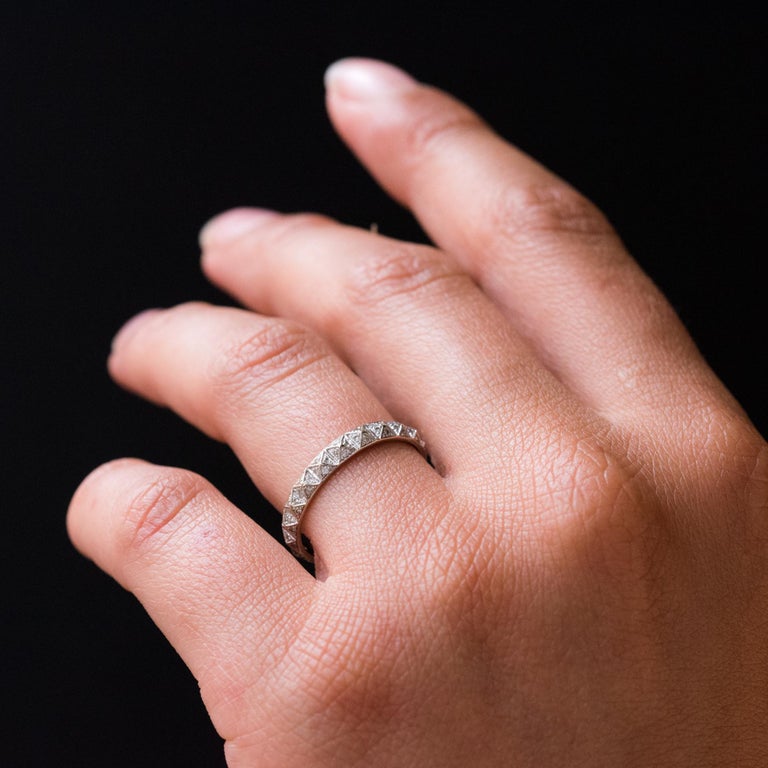 Modern Diamond 18 Karat White Gold Pyramid Pattern DJULA Wedding Ring