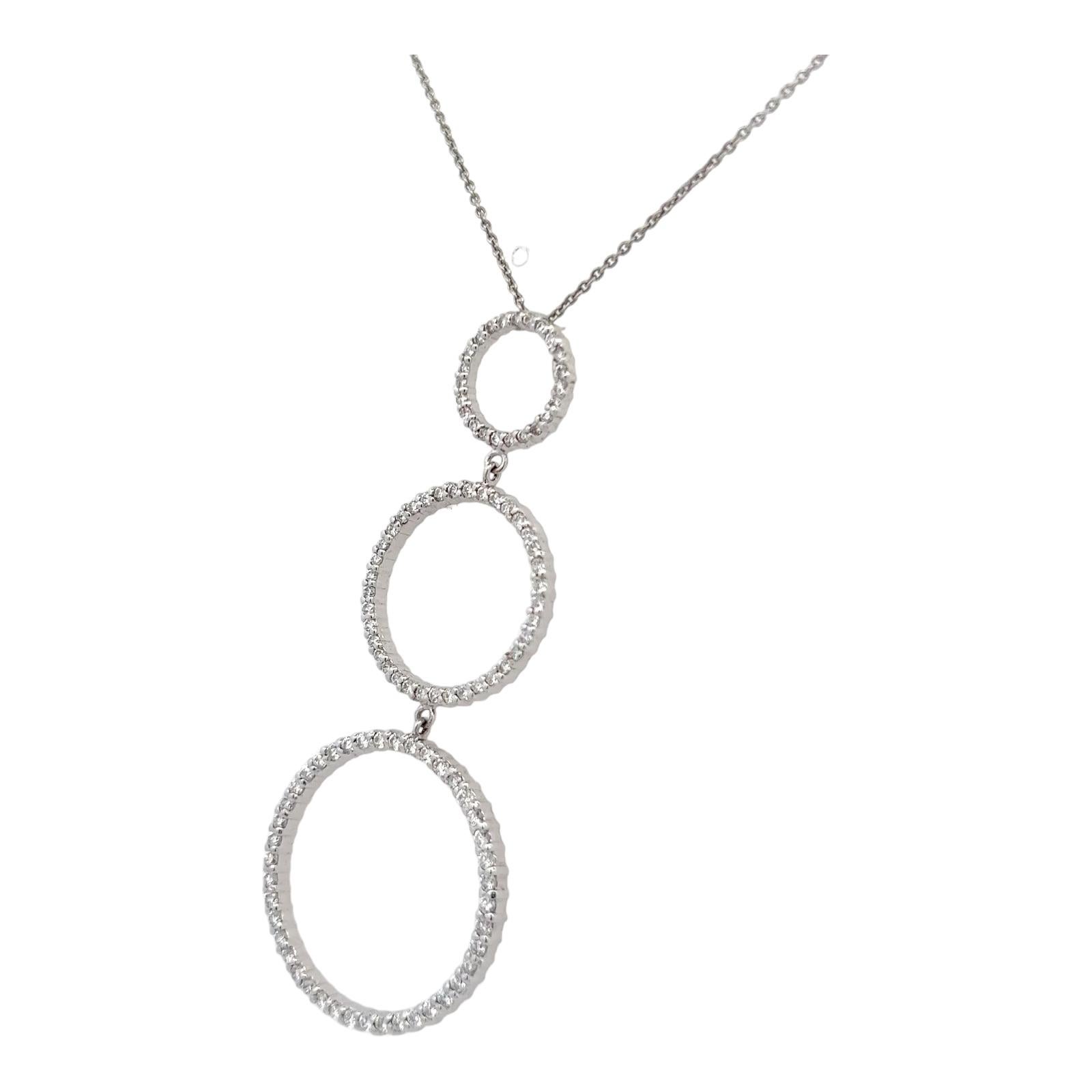 Modern Diamond 18 Karat White Gold Triple Circle Pendant Drop Necklace In Excellent Condition For Sale In Boca Raton, FL