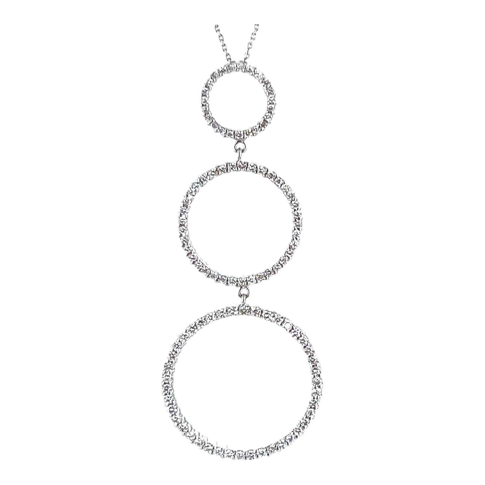 Women's Modern Diamond 18 Karat White Gold Triple Circle Pendant Drop Necklace For Sale
