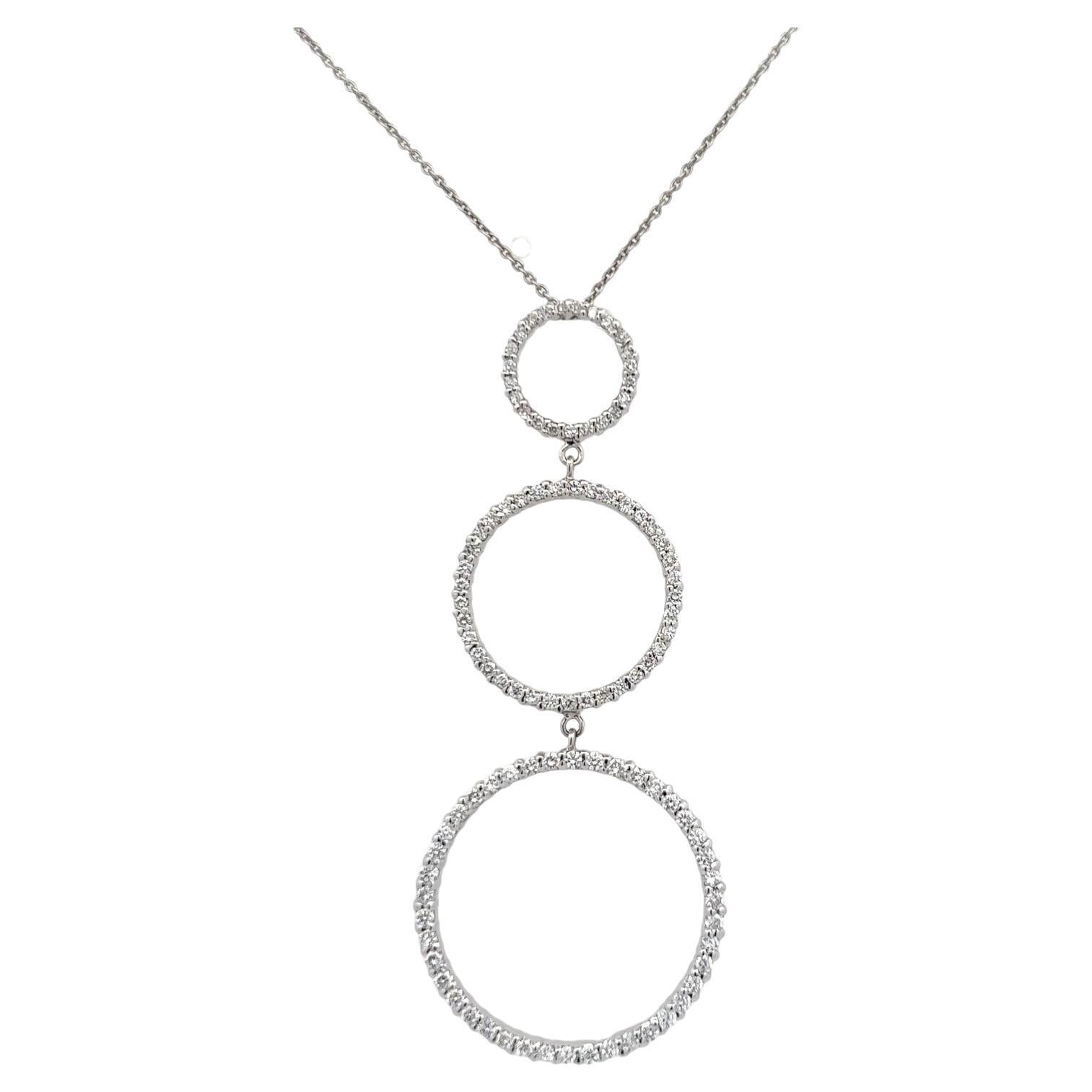 Modern Diamond 18 Karat White Gold Triple Circle Pendant Drop Necklace