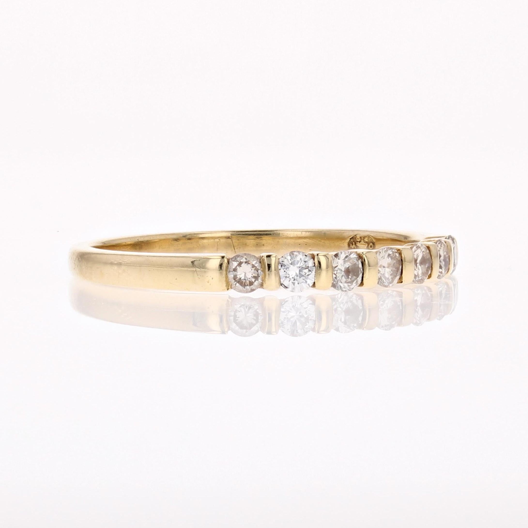 Modern Diamond 18 Karat Yellow Gold Half Wedding Ring In Good Condition For Sale In Poitiers, FR