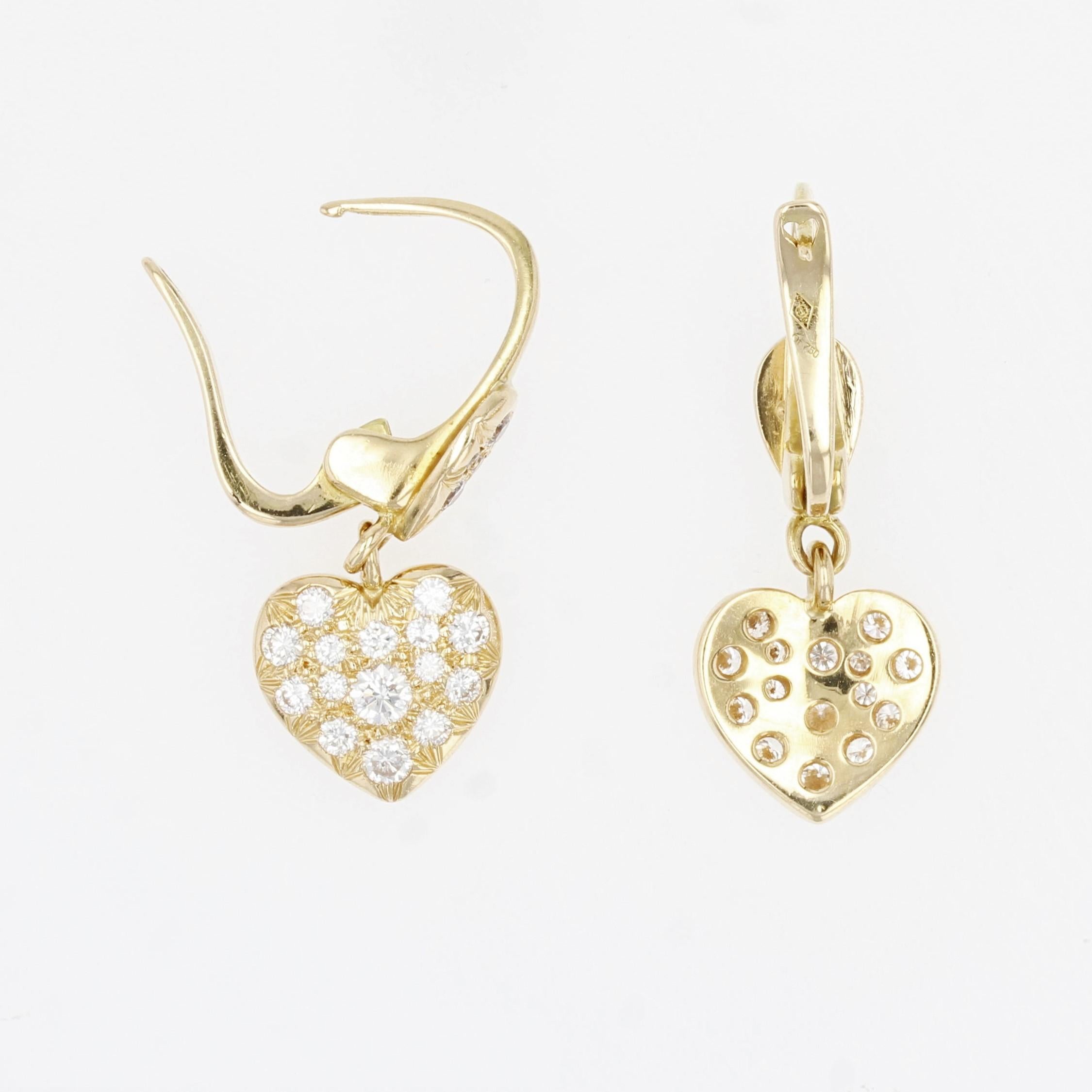 Brilliant Cut Modern Diamond 18 Karat Yellow Gold Heart Shape Earrings