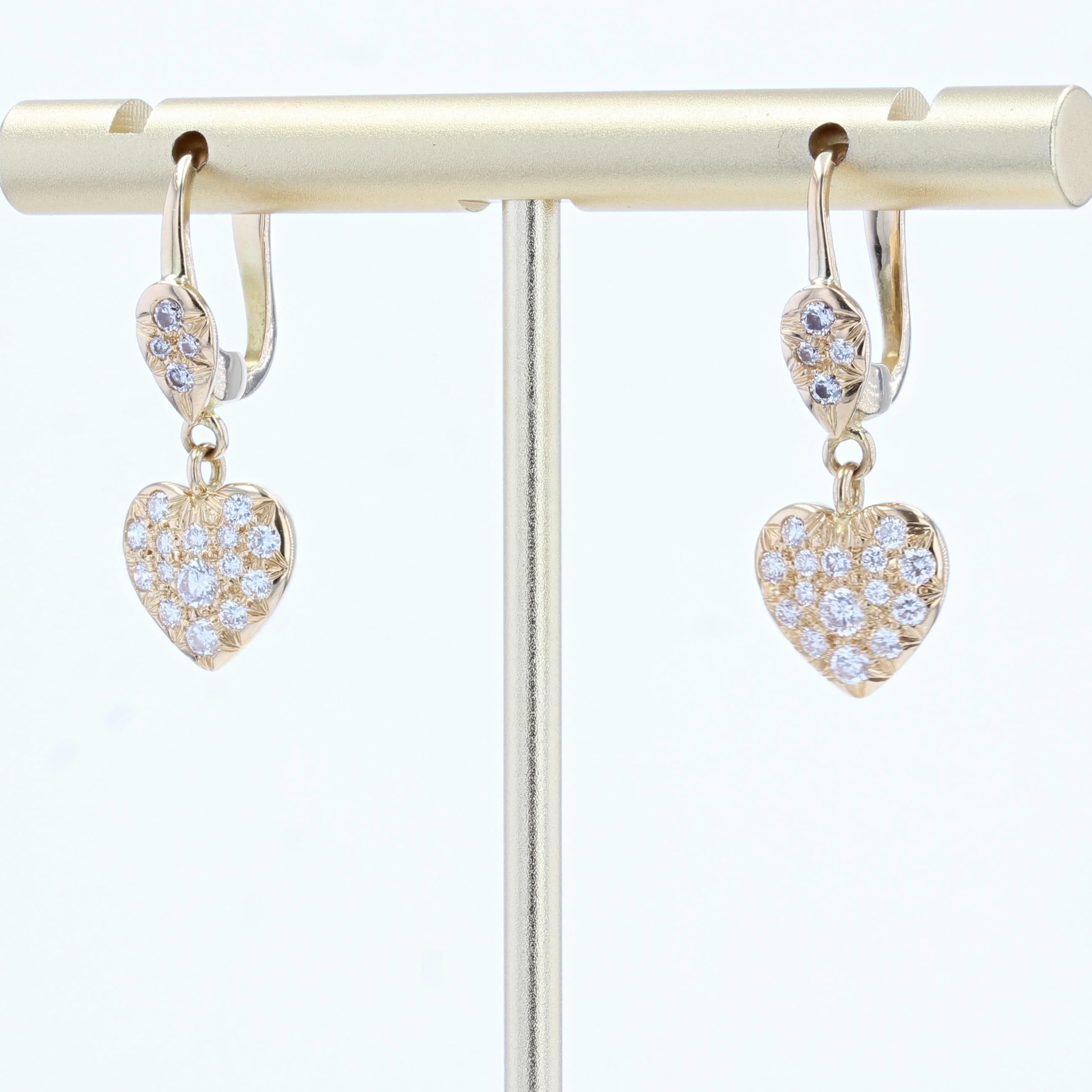 Modern Diamond 18 Karat Yellow Gold Heart Shape Earrings 1