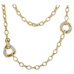 Modern Diamond 18 Karat Yellow Gold Long Textured Necklace