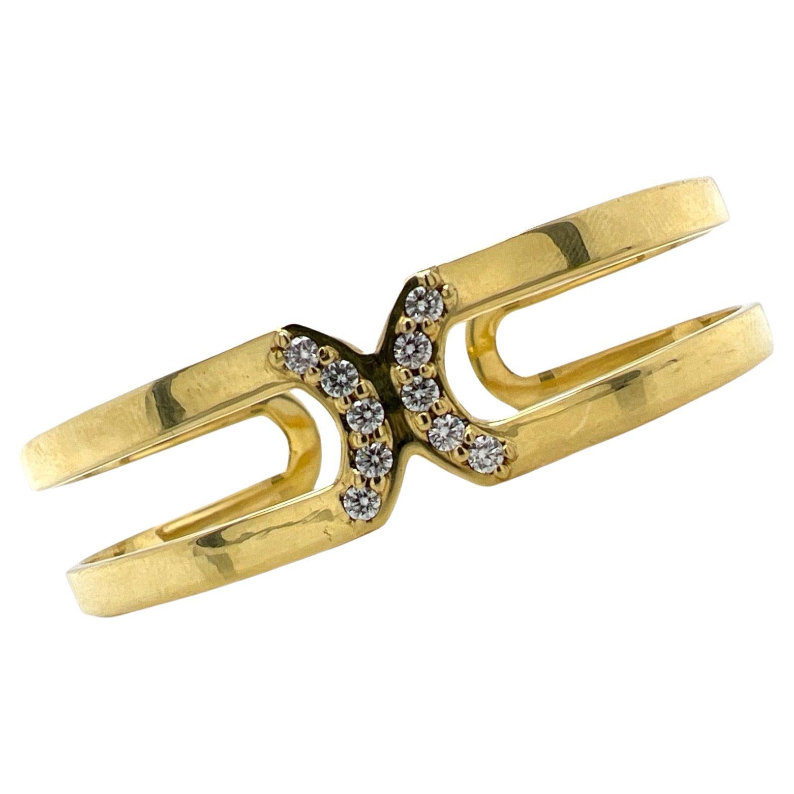 Gavello Diamond Studded 18 Karat Yellow Gold Open Wide Cuff Bracelet at