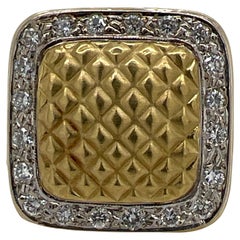 Modern Diamond 18 Karat Yellow Gold Square Quilted Pattern Cocktail Ring