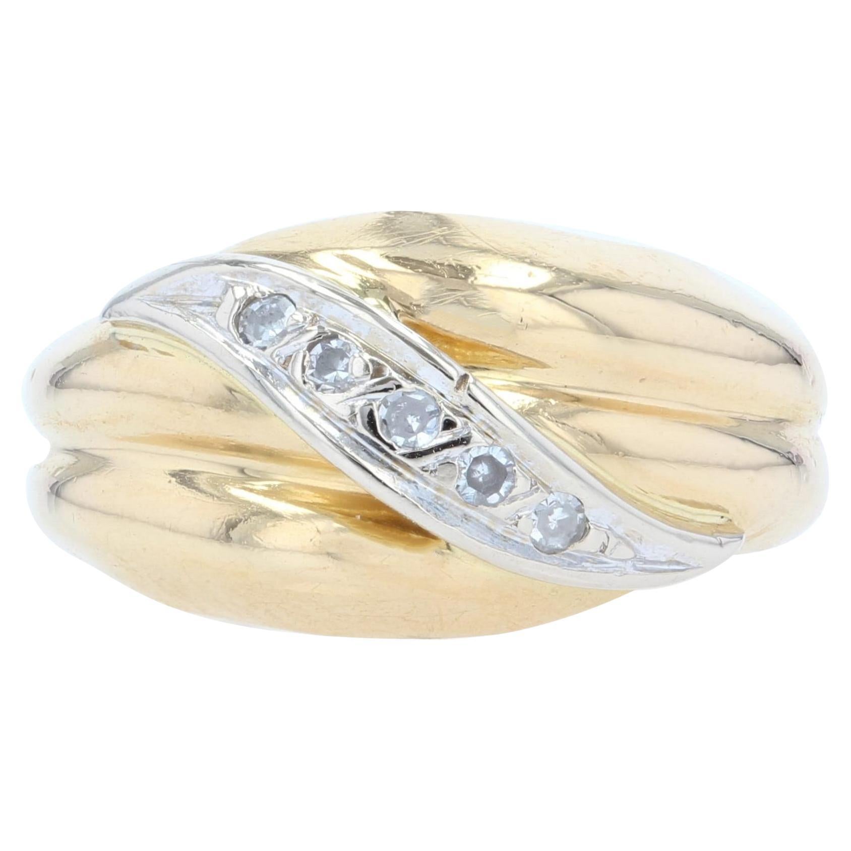 Classic Wave Yellow Gold Ring with Diamond at 1stDibs