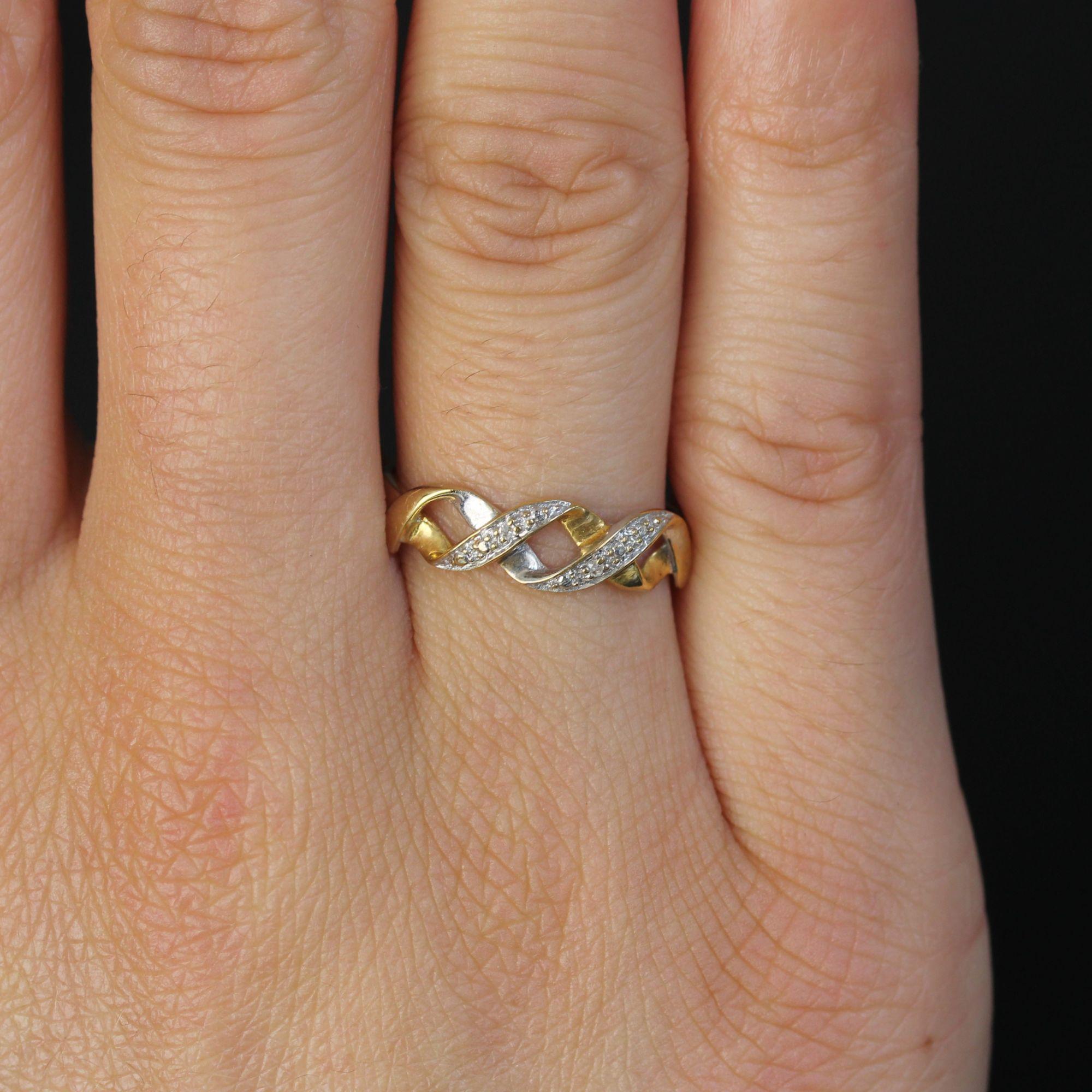 Women's Modern Diamond 18 Karat Yellow White Gold Interlaced Ring For Sale