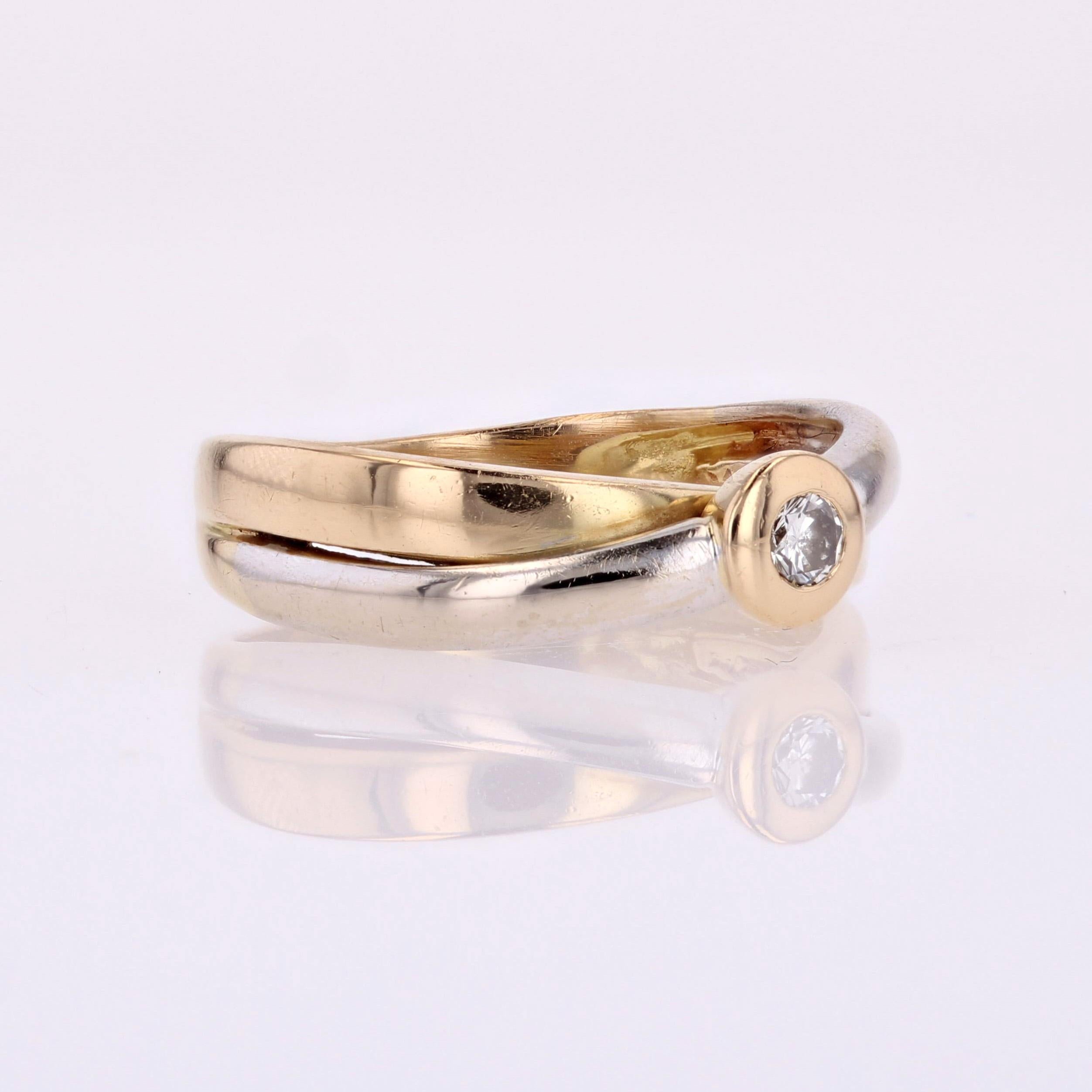 Women's Modern Diamond 18 Karat Yellow White Gold Interlaced Ring For Sale