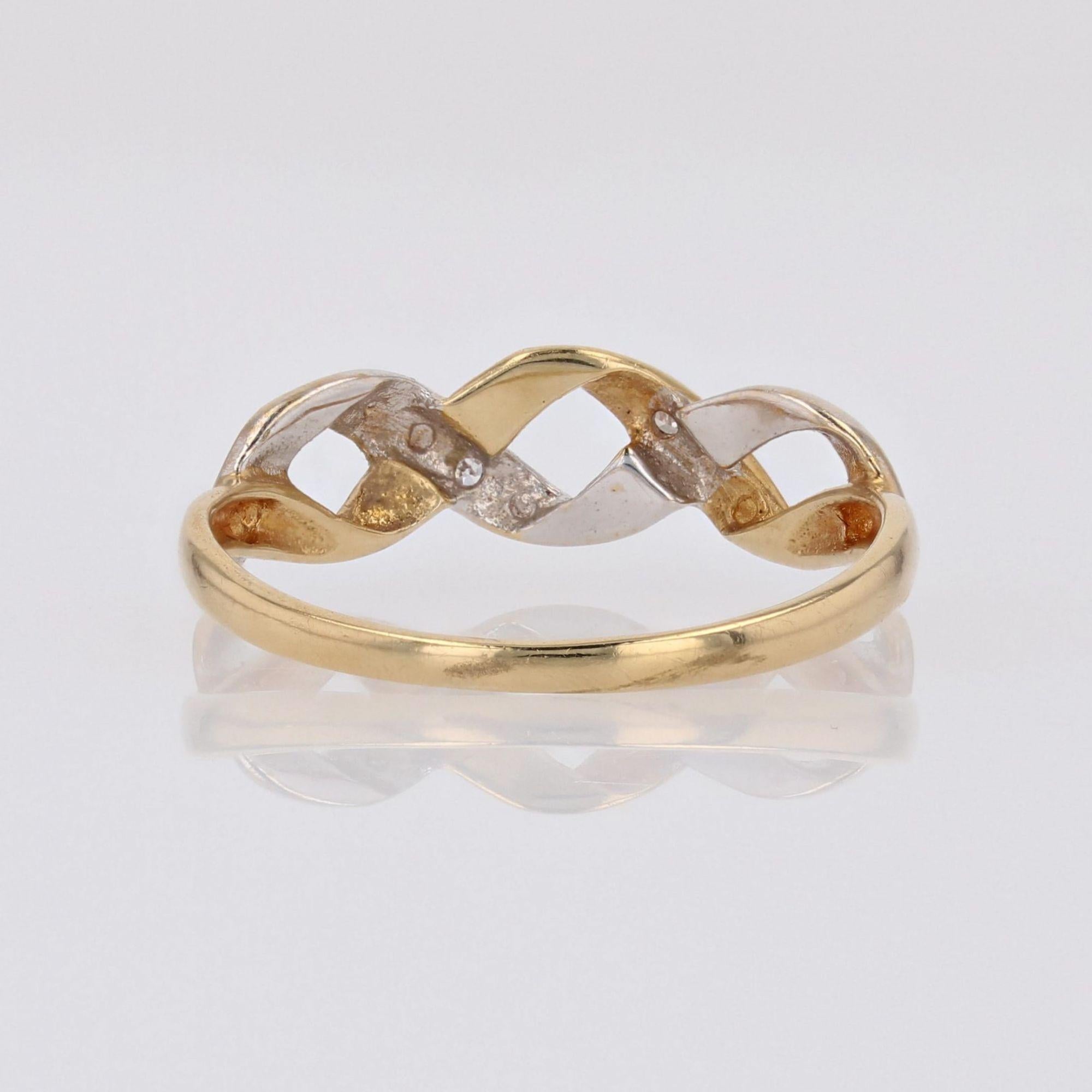 Modern Diamond 18 Karat Yellow White Gold Interlaced Ring For Sale 1