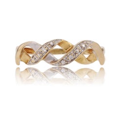 Moderner Diamantring aus 18 Karat Gelbweißgold mit Geflecht